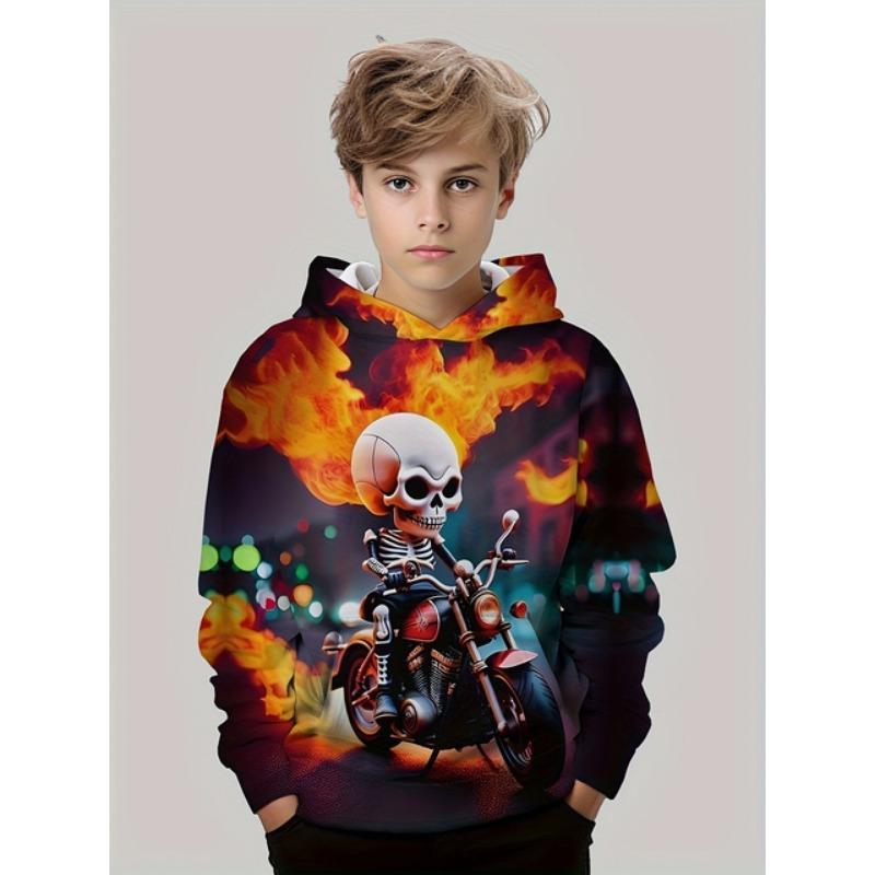 Boys' Halloween Pumpkin 3D Print Hoodie Outdoor Sportswear with Pockets Long Sleeve Spring Autumn Outdoor Pullover Childs Tops