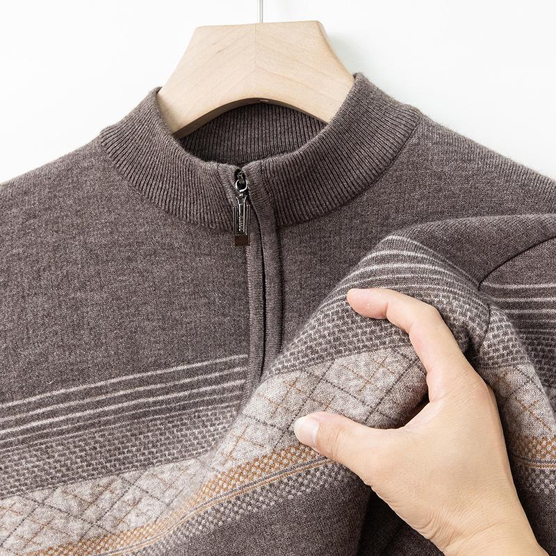 Wool Sweater for Middle-Aged/Elderly Men: Thick, Fashionable Winter Knit with Half-High Collar XL