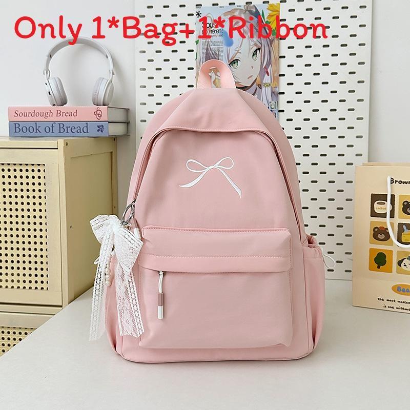 Ribbon Embroidery Bow Nylon Backpack Large Capacity Laptop Fashion Schoolbag