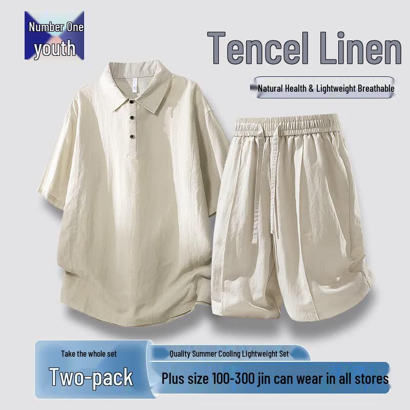Pánské letní ležérní oblečení s krátkým rukávem ze směsi Tencelu a lnu
