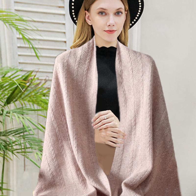 100% Wool Pattern Knitted Long Scarf For Women Winter Autumn Soft Warm Solid Color Minimalist Wrap Hijabs Dual-Use Shawls Female
