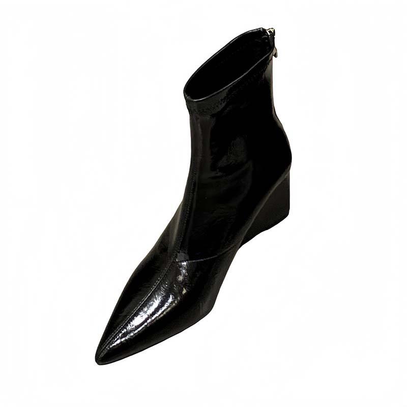 Slope Heel High Heel Short Boots 2025 New Autumn and Winter Pointed Elastic Thin Boots Black Retro Versatile Martin Boots Women