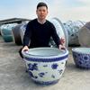 Blue & White Ceramic Large Outdoor Vase for Lotus, Aquatic Plants, or Fish
