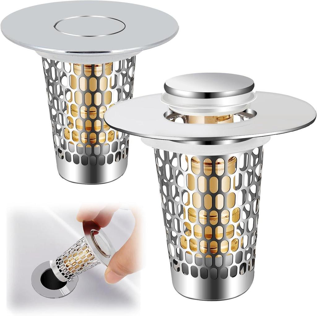 Universal Anti-Clog Push-Type Wash Basin Drain Filter and Deodorizing Stopper
