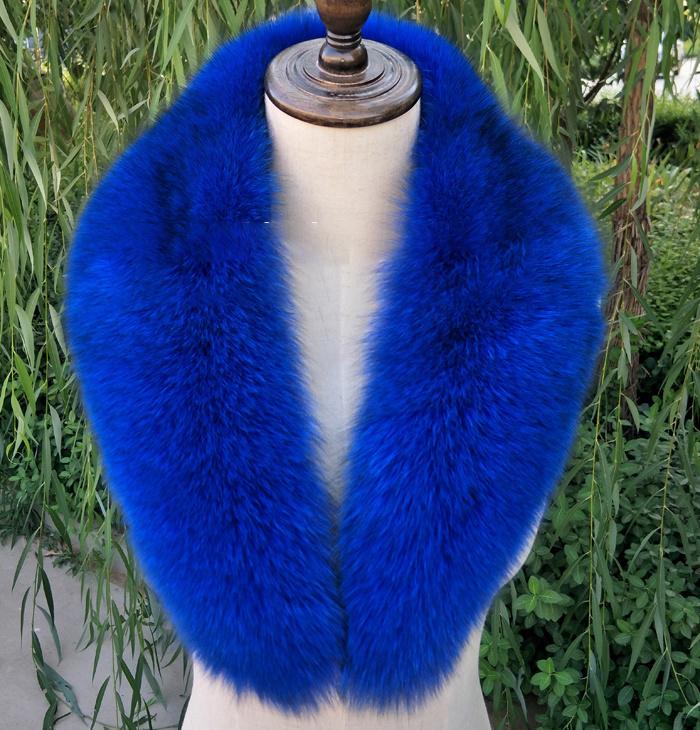 

2024 Winter Real Fox Fur Collar Women Fluffy Natural Fur Scarf Plush Fur Scarves Warps Ladies Fur Shawls Luxury Scarf Men 75cm королевский синий