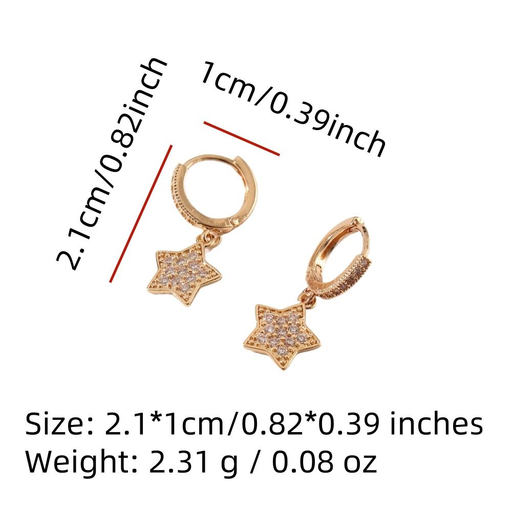 1 Pair Simple Five-pointed Star Dangle Earrings for Women Cubic Zirconia Jewelry Daily Wedding Party Accessories