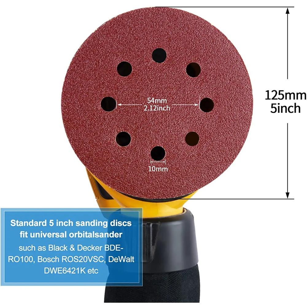 10PCS 5 Inch 8 Hole Sanding Discs Hook and Loop Adhesive Sandpaper 125MM for Random Orbital Sander 40-3000 Grits Abrasive Sheets