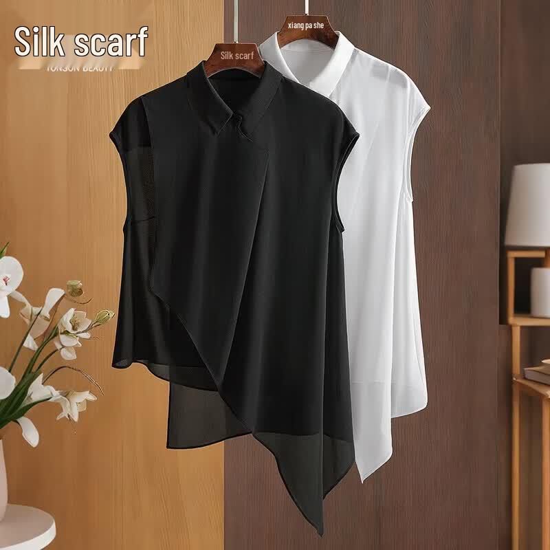 Women s Commuter Solid Lapel Chiffon Blouse 2XL чёрный