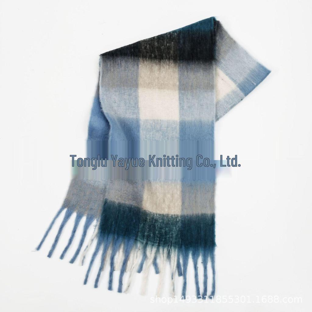 Women's High-Grade Colorful Plaid Mohair Scarf - Thick, Warm, and Versatile for Winter