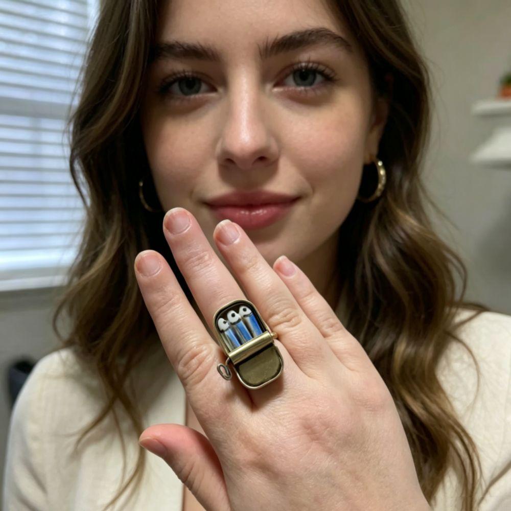 Punk Sardines Finger Ring Gold Silver Fun Rings Fashionable Sardine Can Rings Women Men