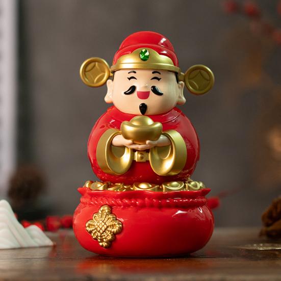 God of Wealth Ornament Holding Golden Ingot Money Bag Solar Fortune God Figurine Statue Chinese New Year Spring Festival Desktop Decoration