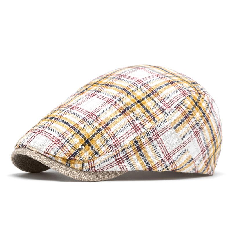 Damska wiosenno-letnia cienka oddychająca czapka w kratę, męska brytyjska czapka gazeciarza, retro beret