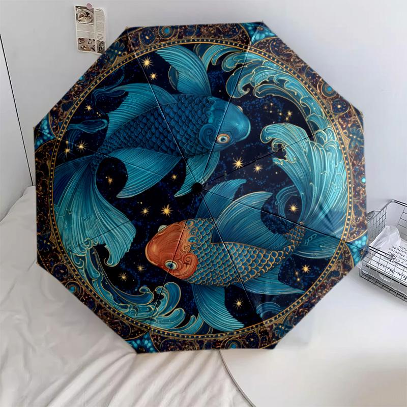 Starfish Pattern, Automatic Folding Umbrella, Portable and Foldable Design, 8 Ribs, a Christmas or Birthday Gift.