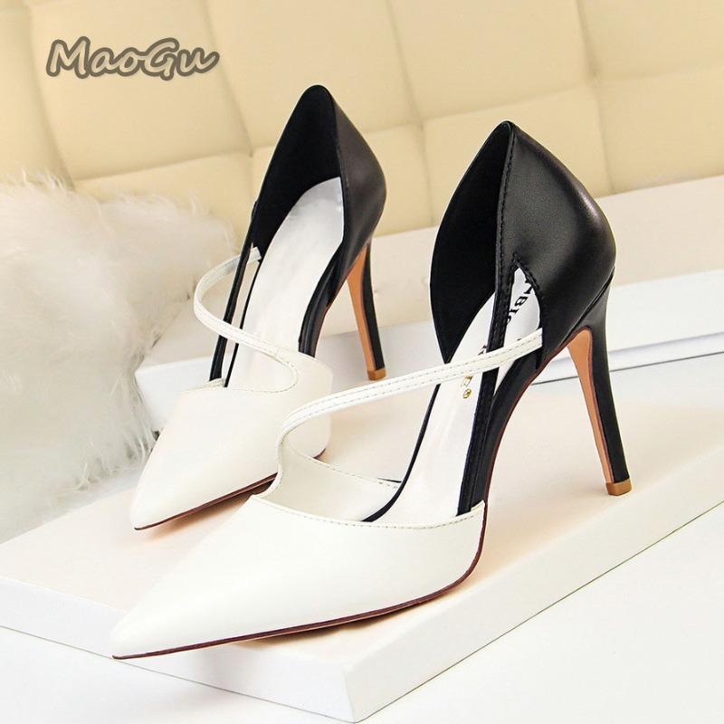 Summer Women 9.5cm High Heels Nightclub Stripper Heels Sexy Patchwork Sandals Party Ankle Strap Heeled Shoes Chaussures Femme