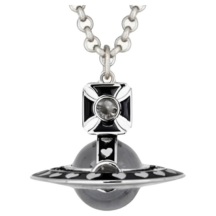 Vivienne Westwood Nana Collaboration Sphere Pattern Necklace Women necklace Silver Black-Enamel Black-Crystal 630203IJ-02P741