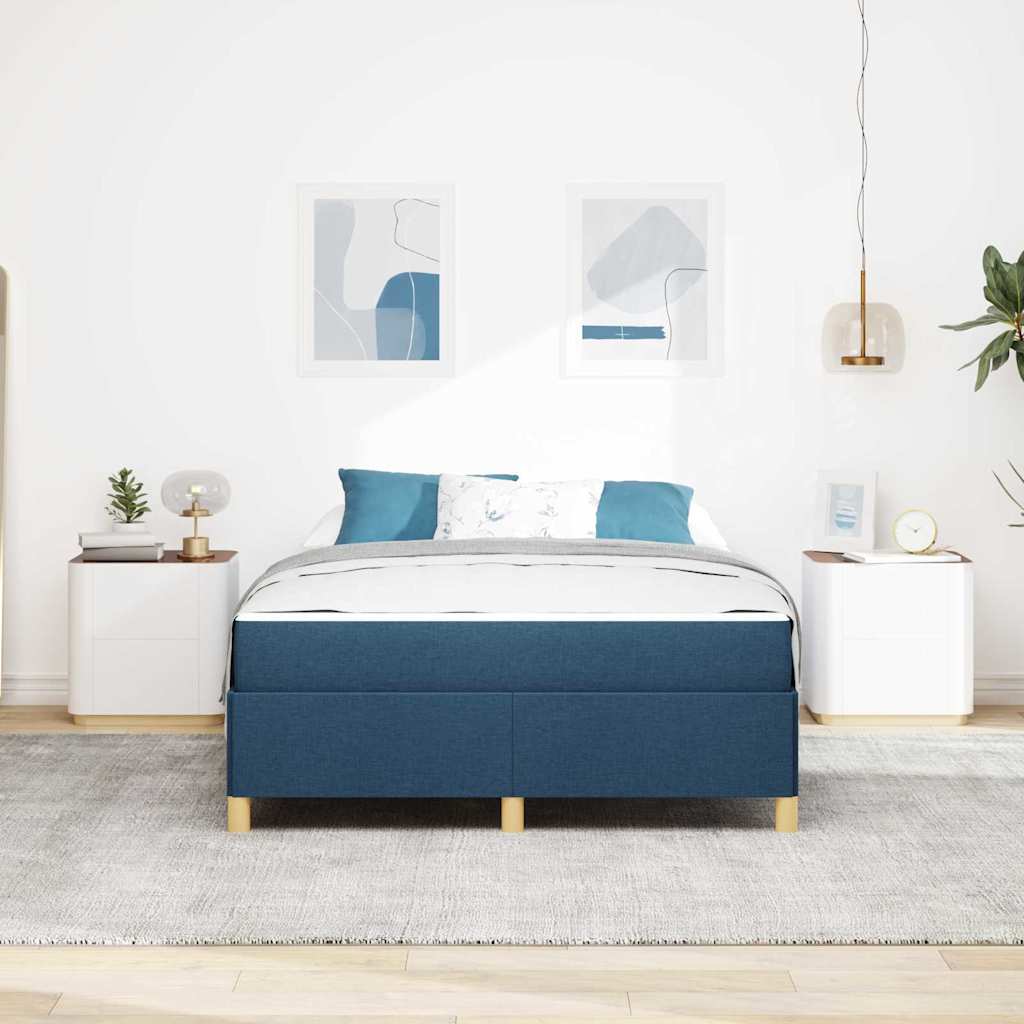 Bed Frame with Mattress Blue 140 x 190 cm Fabric