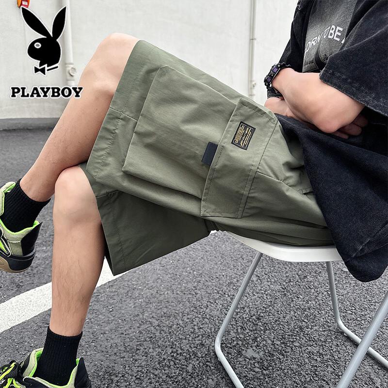 PLAYBOY Men s Summer Casual Multi-Pocket Cargo Shorts L