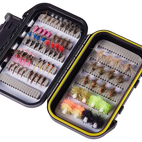 

Bassdash Complete Fly Set for Fly Fishing, Feather Flies, and Fly Case, for Mountain Stream, Tenkara, and Trout Fishing (Set M: 60 Fly Set)