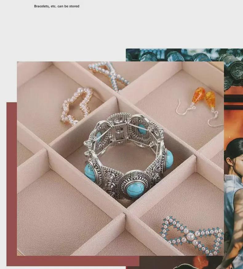 Bamboo and Wood Velvet Jewelry Tray for Bracelets and Earrings Display