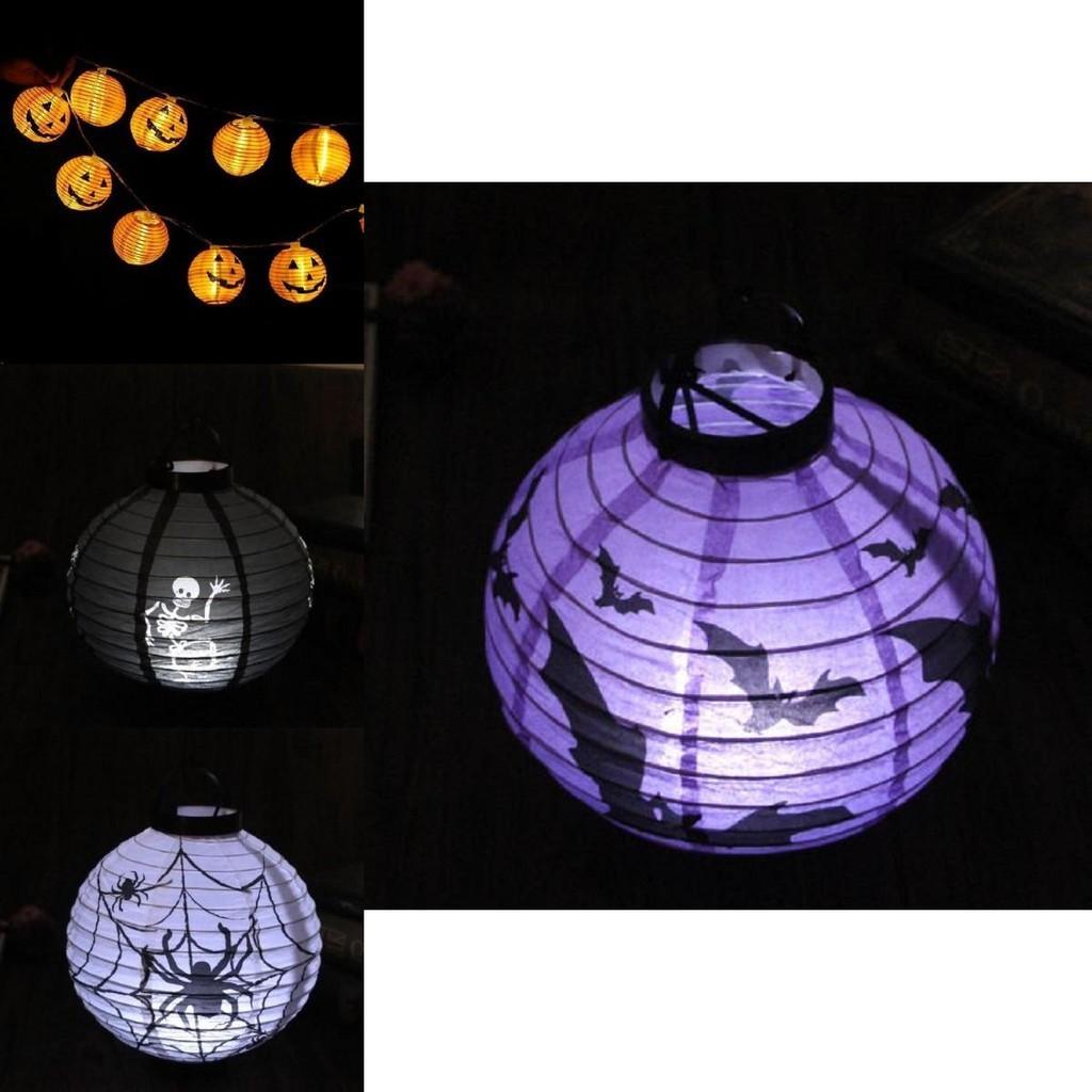 Premium Quality Led Paper Pumpkin Lantern With Spider And Bat For Halloween Party Decor