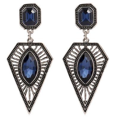 Vintage Women Hollow Triangle Faux Sapphire Earrings Party Wedding Jewelry Gift
