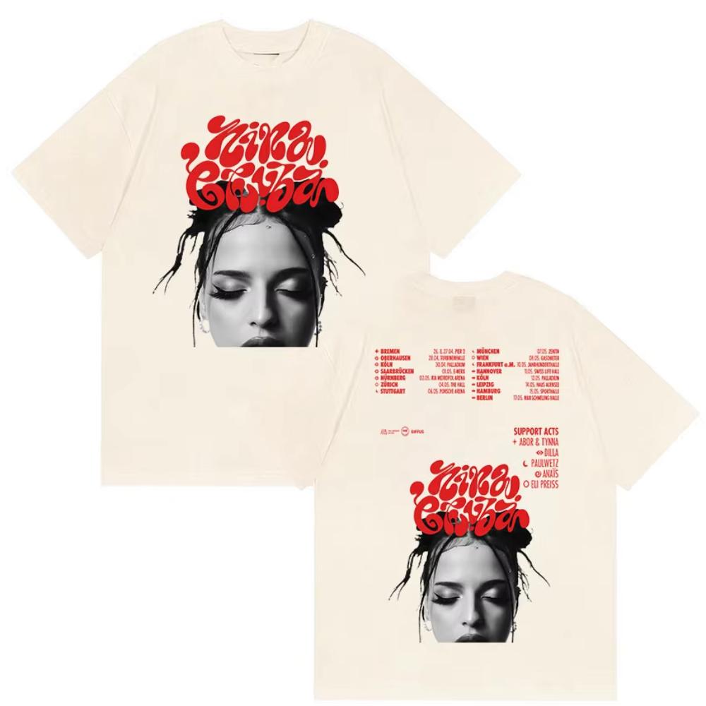 

Мерч тура рэперши Нины Чубы по аренам 2025, винтажная хип-хоп футболка с коротким рукавом для мужчин и женщин, футболки из чистого хлопка, уличная одежда S