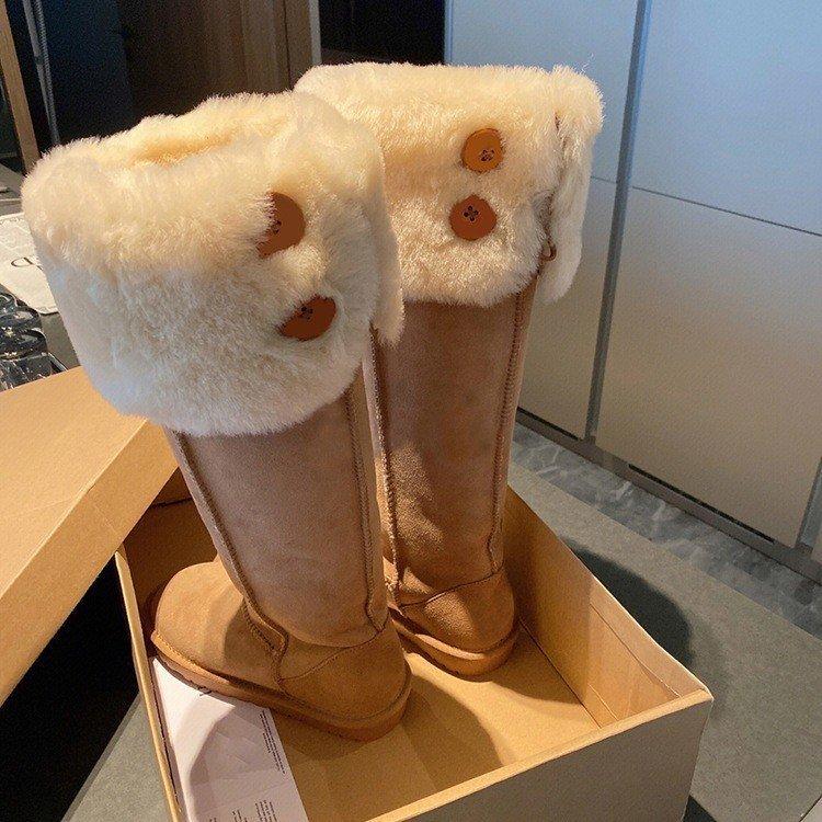 2024 Winter New Sleeve Fur Integrated Snow Boots Thickened High Cotton Boots Two Wear Thick-soled Knee Boots