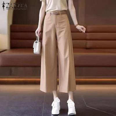 Womens Solid Color Mid-Rise Loose Casual Cropped Pants Summer