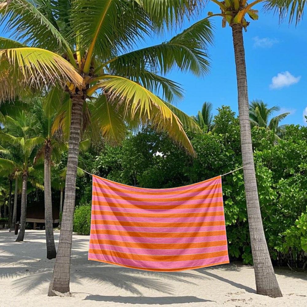 Oranje en Roze Verticale Strepen Sneldrogende Badhanddoek Microvezel strandhanddoek lichtgewicht zwemmen kamperen yoga strand uit