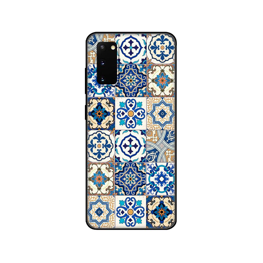 Svart TPU-fodral för Samsung galaxy S20 /S20 PLUS/S20 ultra/S20+ /S20FE baksida 3D-prägling Vintage Retro Rutmönster Blomma