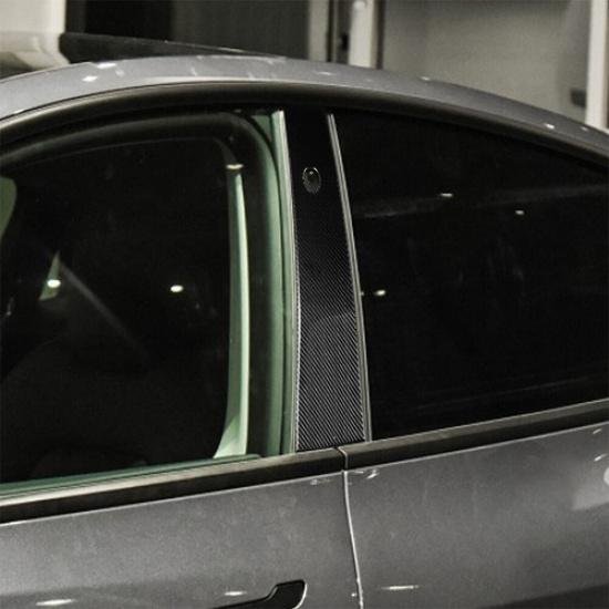 2Pcs Carbon Fiber Exterior Car Window B-Pillar Cover Trim For Tesla Model Y