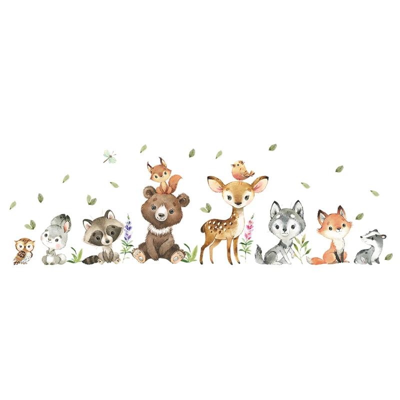 

Мультяшные Милые Коричневый Медведь Олень Кролик Животное Наклейки на Стену для Украшения Дома Наклейка на Стену