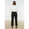 Black Elastic Waist Rib Detailed Straight Cut Woven Trousers Tctss21pl0570