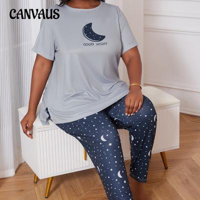 Women's Pajamas Summer Loose Comfortable Print Short Sleeve Trousers Pajamas Set