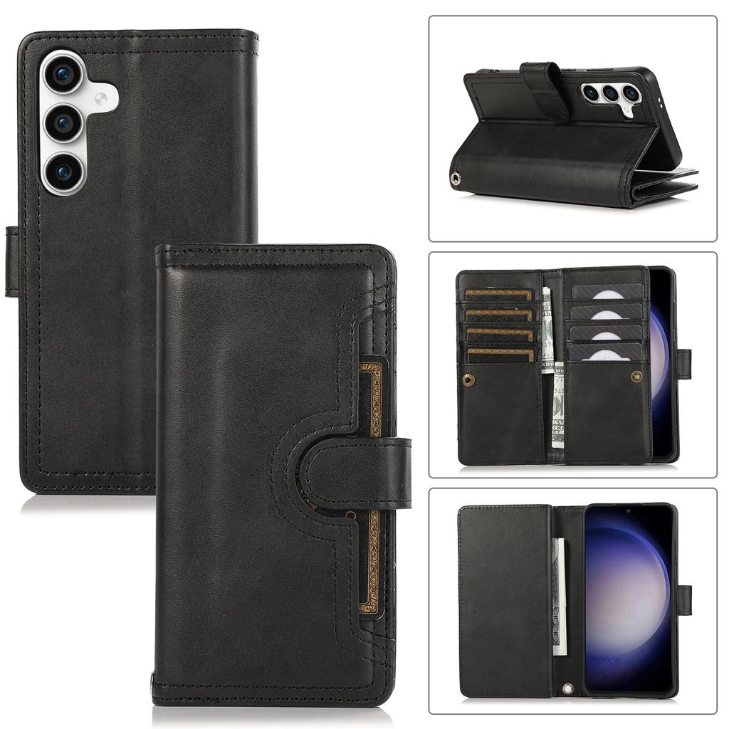 For Samsung Galaxy S25 Case Split Leather Magnetic Wallet Phone Protector with Wrist Strap