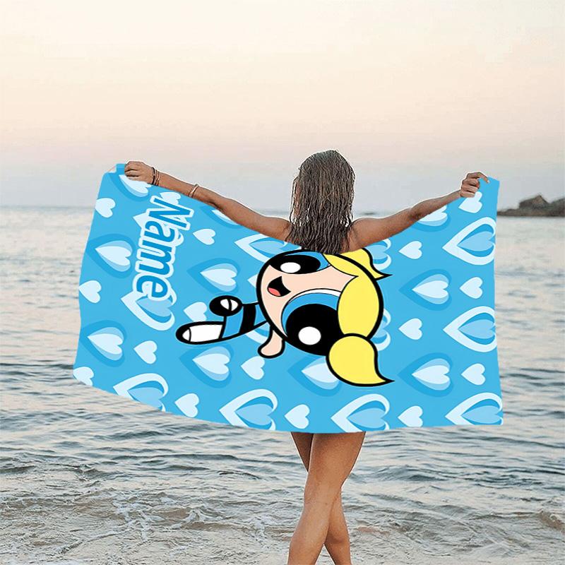 1pc The Powerpuff Girls2 Beach Towel with Custom Name, Beach/Swimming/Bath/Picnic/Camping Towel, Suitable for Seaside Beaches