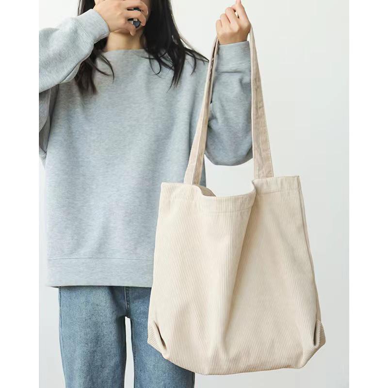Corduroy Canvas Tote Bag - Large Capacity, Korean Style, Plush Single Shoulder Bag