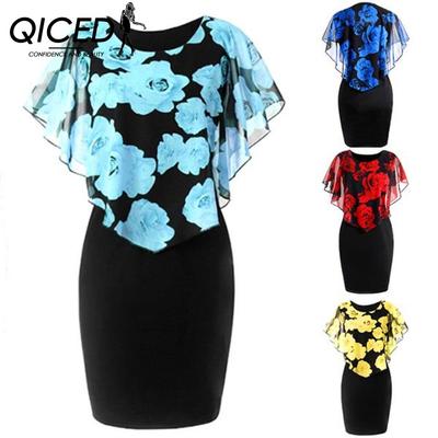 Abito nero sexy con scialle trasparente e delicata stampa floreale