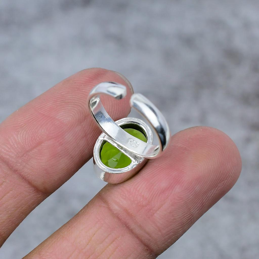 Peridot Gemstone Handmade 925 Sterling Silver Jewelry Ring Size 7 M-285