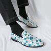 Men’s Printed Flats Loafers Dress Monks Shoes Men Slip on Pointed Toe Tuxedo Rock Club Shoes Plus Size