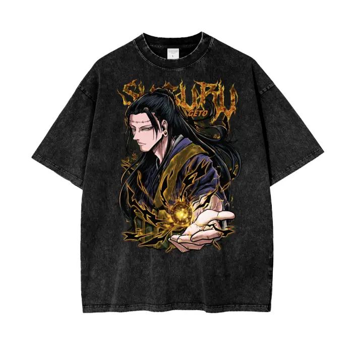 

Geto Suguru Jujutsu Kaisen T-shirt Anime Washed Oversized T Shirt Men Clothing Summer O-Neck Short Sleeve Cotton Tees Tops S чёрный