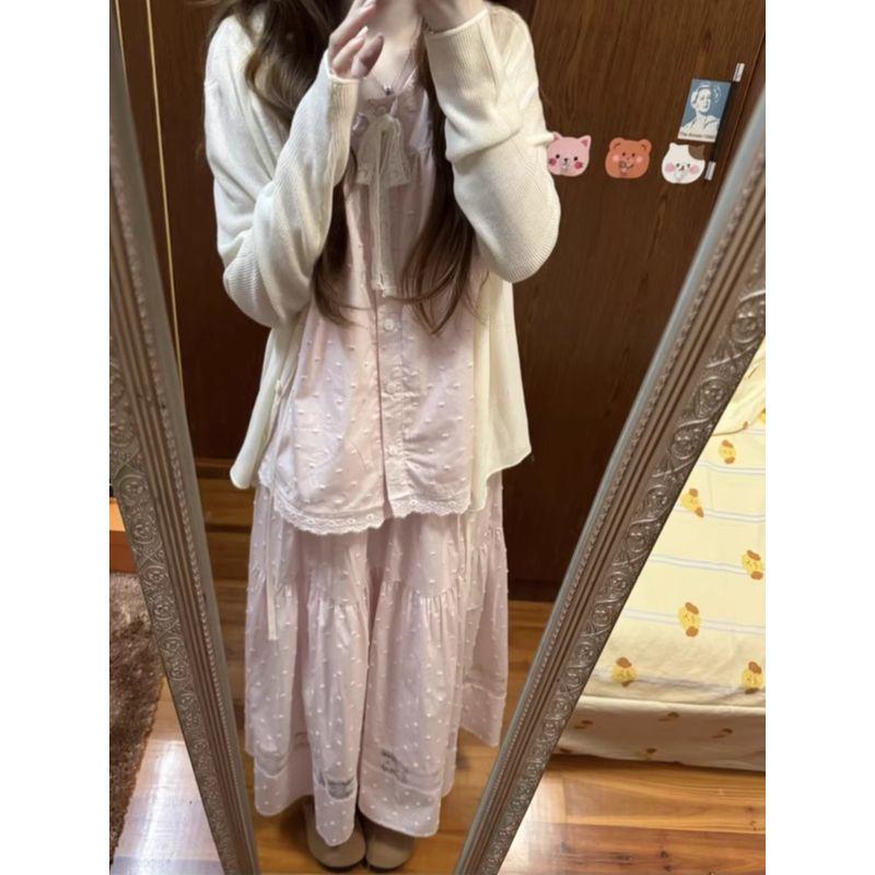 Kumikumi Sweet Set Lace Tether Cami Women Summer Lace Skirt A- Line Skirt Two-piece Set