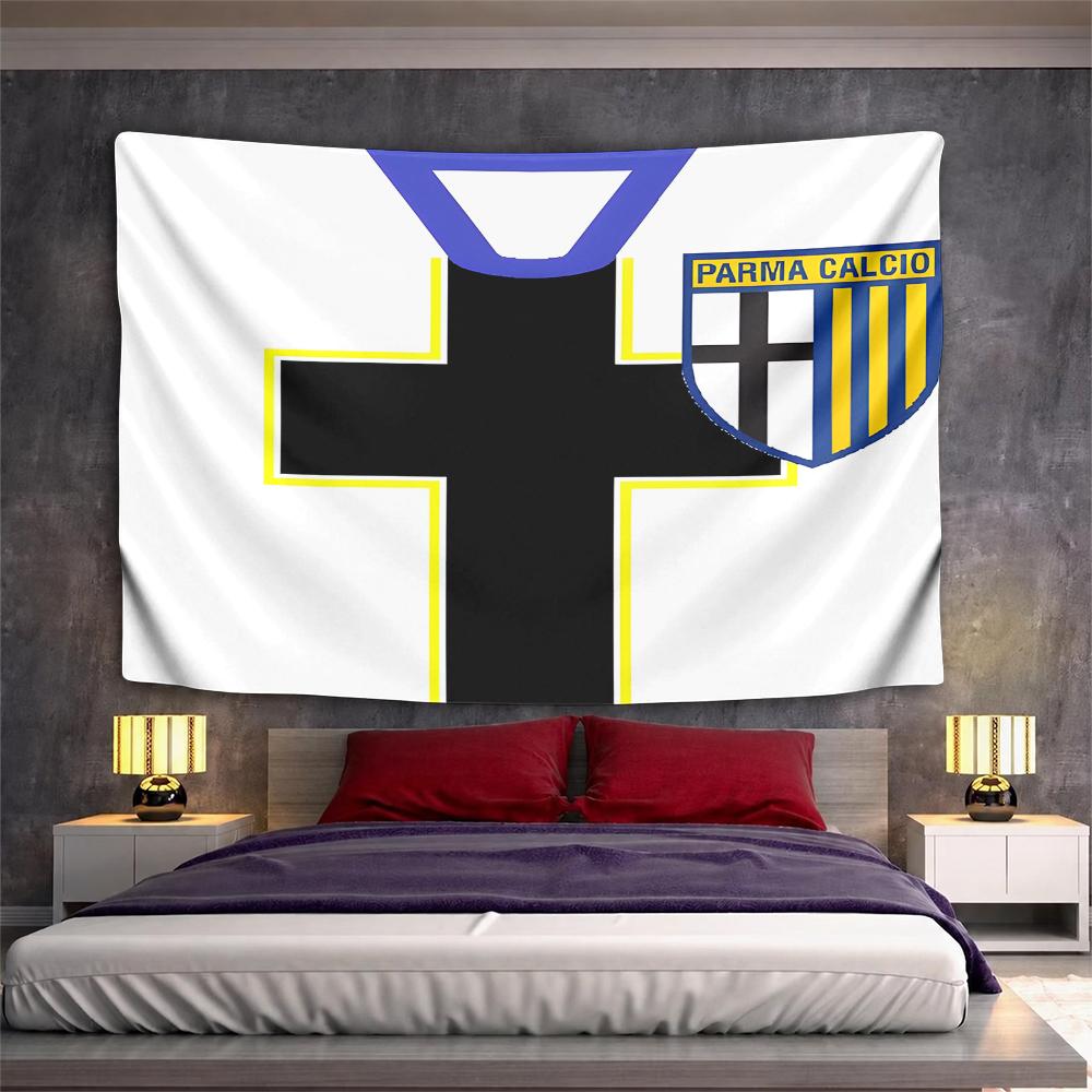 Parma Calcio Football Club Black Cross Shield Crest Wall Tapestry Yellow Blue Fan Decor for Man Cave Gift
