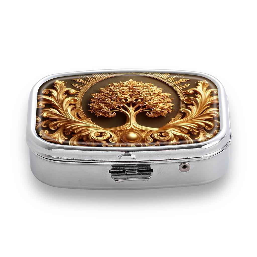 Tragbare Pillendose mit 2 Fächern, Mini-Metall-Medikamenten-Organizer-Etui, Niedlicher bedruckter Pillenbehälter für Vitamine, Pillen, Schmuck, Reisen, Tägliche Anwendung