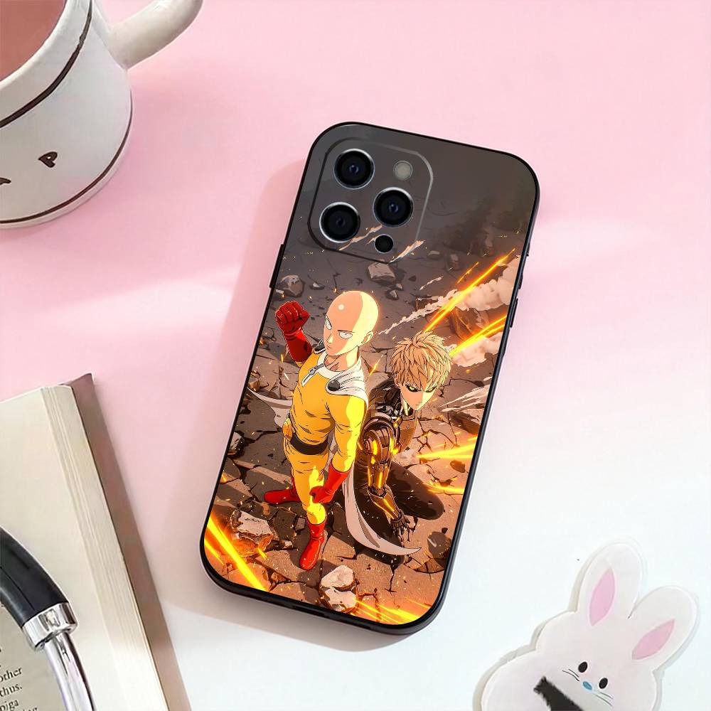 Anime O-One P-Punch Man  Phone Case For iPhone 17,16,15,14,13,12,11 Plus,Pro Max,Soft Silicone Black Cover