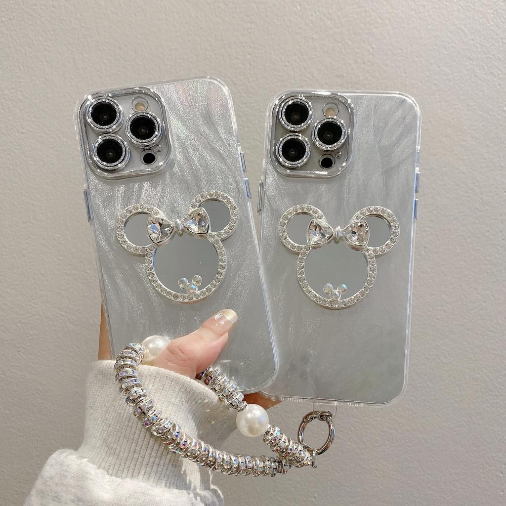 Fine Hole Feather Yarn Suitable for Apple 15 Protective Cover 13 Mickey Mirror 14 Iphone11pro Mobile Phone Case 16