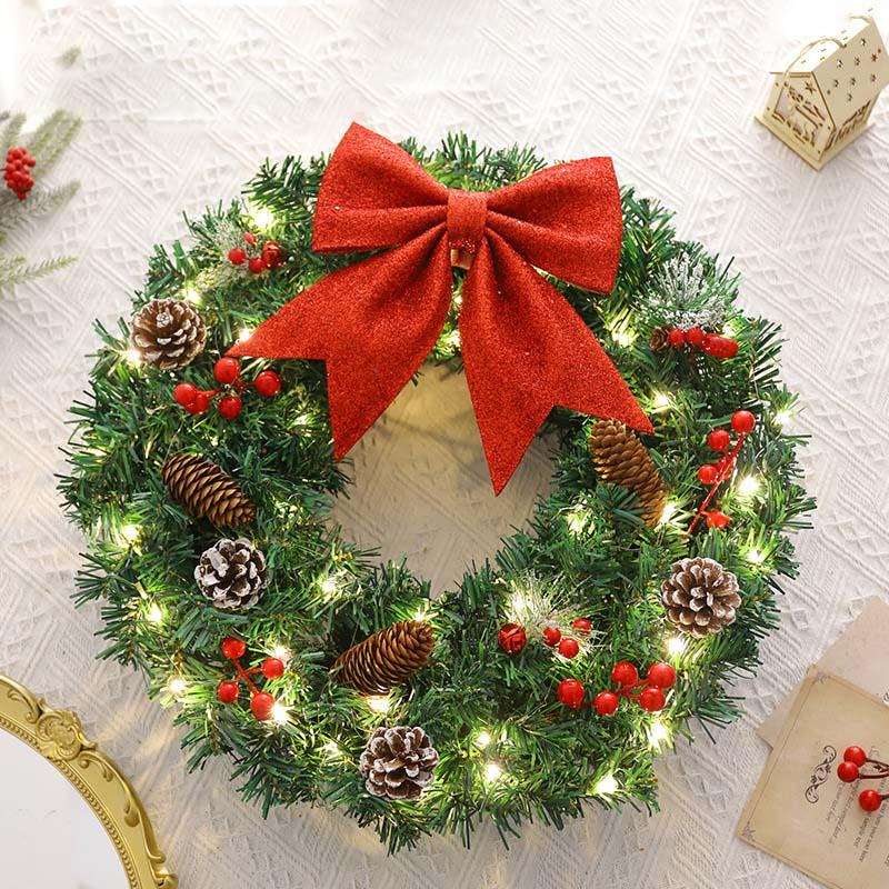 40/50/60cm Christmas Wreaths With Artificial Pine Cone Berries Bowknot Wreaths Xmas Tree DIY Garlands Vine Rings Xmas Wreaths