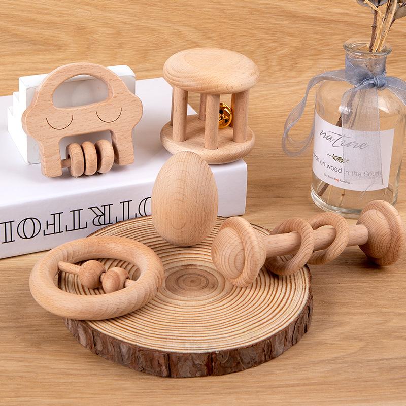 Infants And Young Children Can Bite Cartoon Intelligence, Hearing, Wooden Music, Toys, Molars, Rattles, Beech, Unpainted Toys. 1