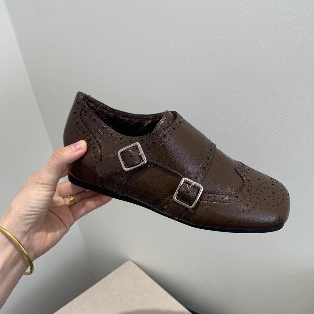 Inner height increase, small man, retro Brock British style buckle, velvet, warm one-pedal loafers, cotton shoes.