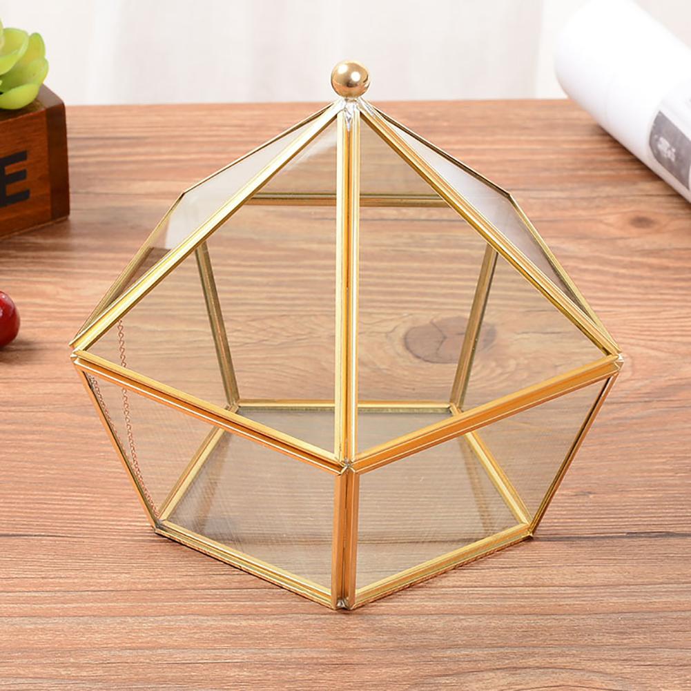 Nodic Pentagonform Geometrisk Transparent Glas Blomsterrum Glas Ringask Vigselring Smycken